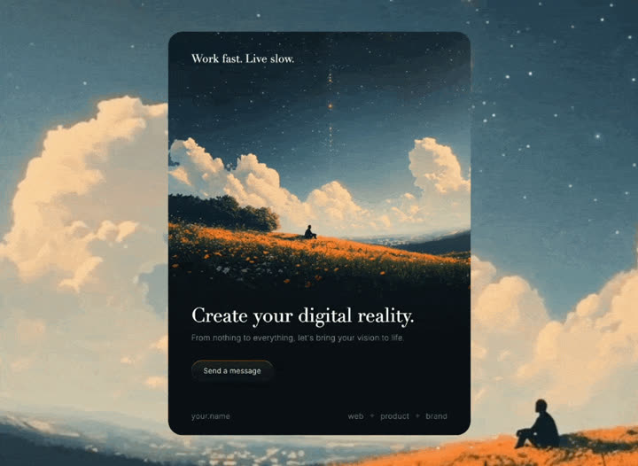 "Create your digital reality." Styled with text-[38px] leading-tight font-serif text-white mb-2 tracking-normal drop-shadow-md whitespace-nowrap ml-[-0.3px].
